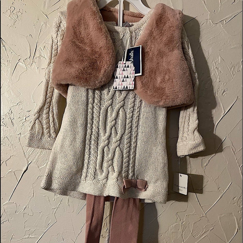 12 months 3 pc girls sweater shall & tights